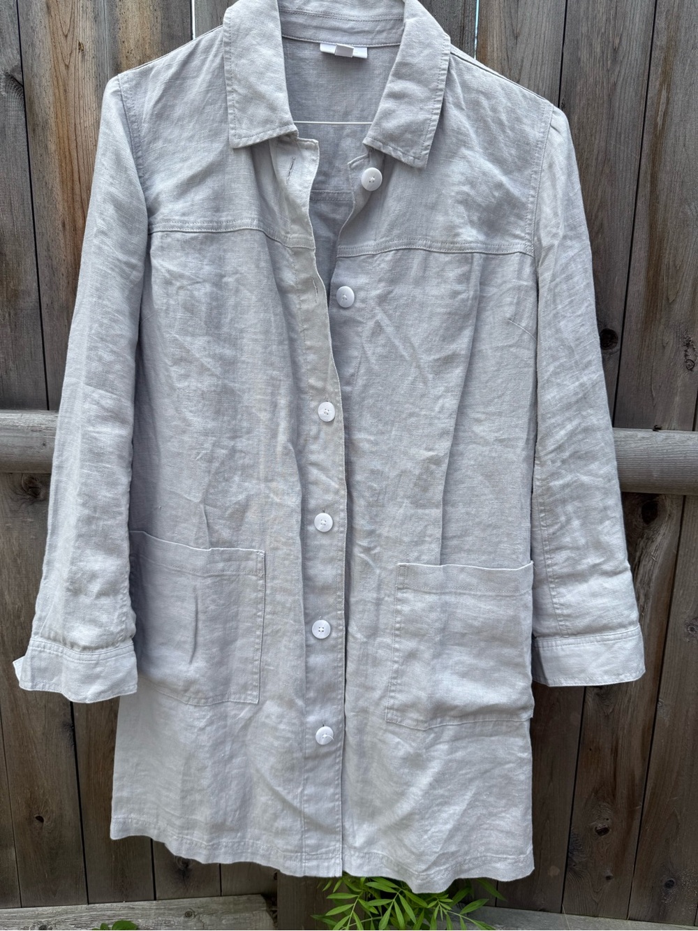 J. Jill Light Gray Linen Button-Front Trench Dress